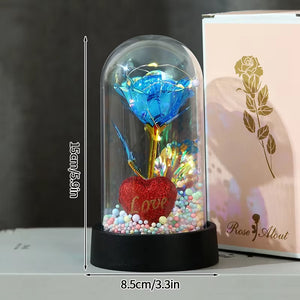 Artificial Rose Flowers Eternal Rose LED Light Foil Flower in Glass Cover Simulation Rose Flower Mothers Day Gifts Party Supply