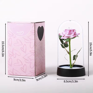 Artificial Rose Flowers Eternal Rose LED Light Foil Flower in Glass Cover Simulation Rose Flower Mothers Day Gifts Party Supply