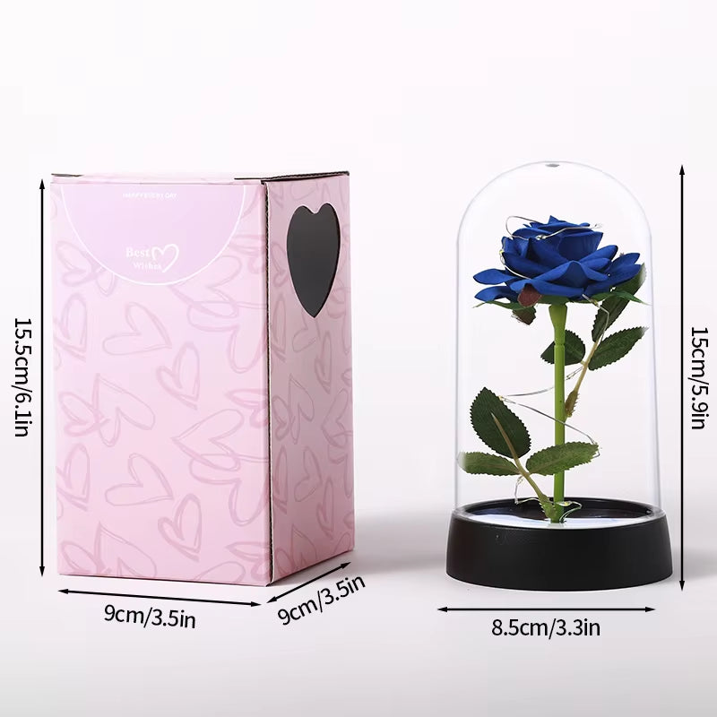 Artificial Rose Flowers Eternal Rose LED Light Foil Flower in Glass Cover Simulation Rose Flower Mothers Day Gifts Party Supply