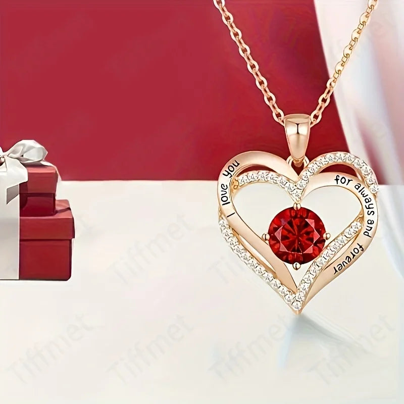 Heart Zircon Necklace with Luxury Double Door Bow Bear Rose Gift Box for Girlfriend Mom Mother Day Gift 2024 Fashion Jewelry Set