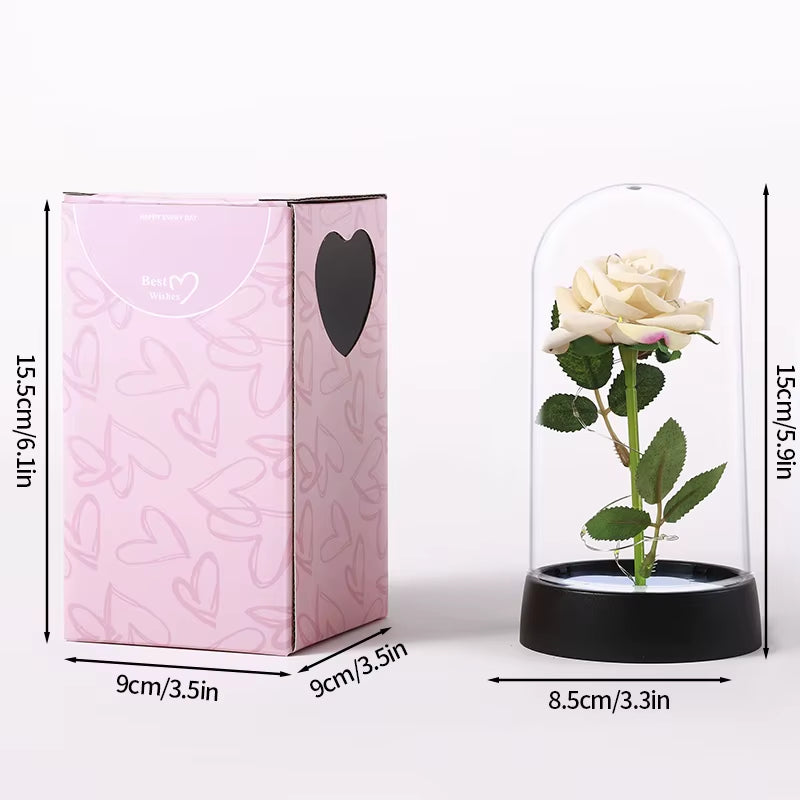 Artificial Rose Flowers Eternal Rose LED Light Foil Flower in Glass Cover Simulation Rose Flower Mothers Day Gifts Party Supply